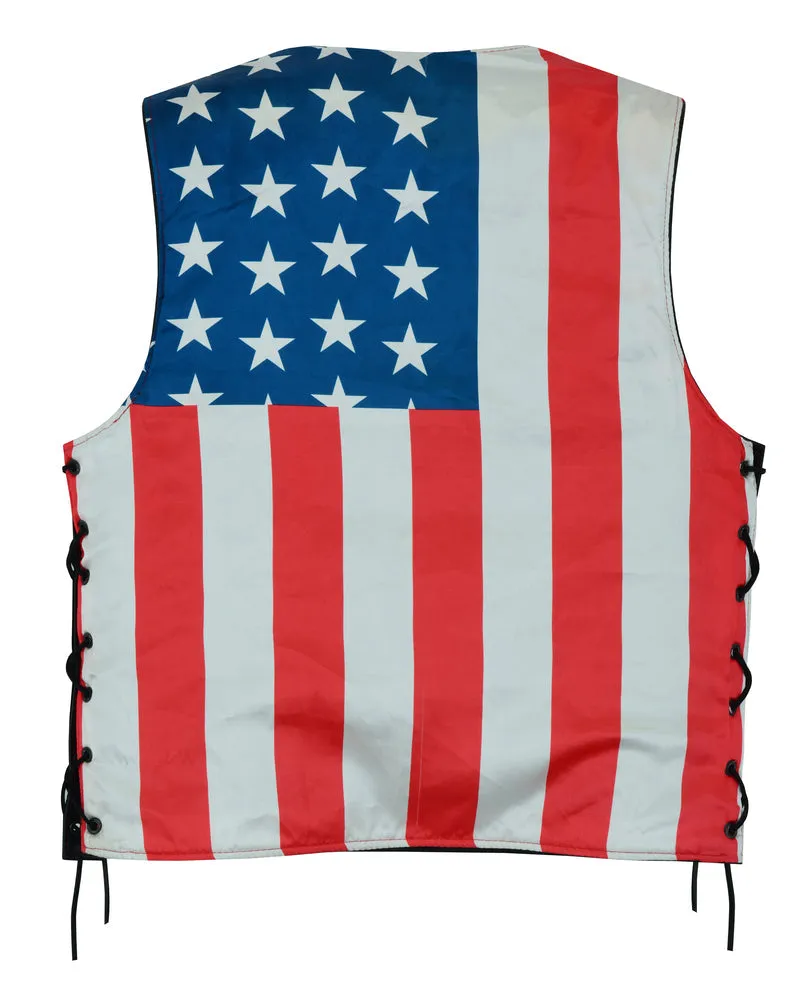 Men's Black Leather Honor Ride Vest with Red Stitching