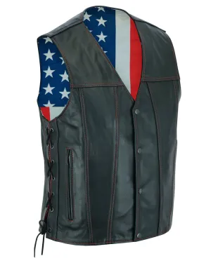 Men's Black Leather Honor Ride Vest with Red Stitching