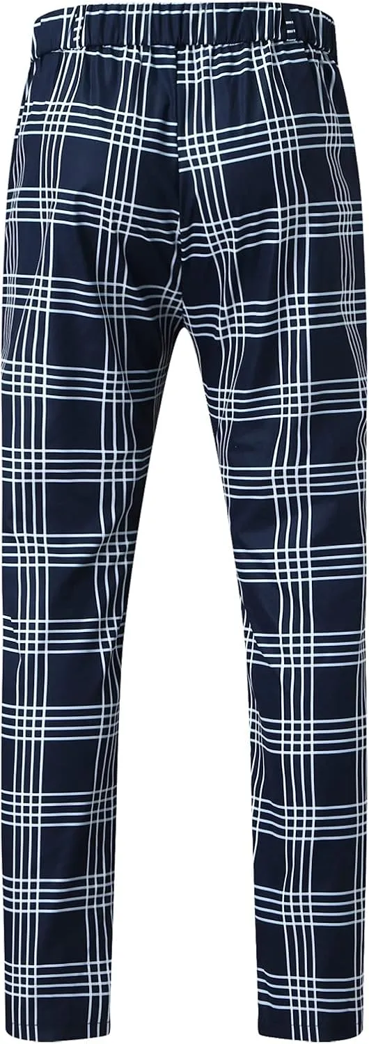 Men's Plaid Dress Pants Slim Fit Stretchy Flat Front Skinny Dress Pants Business Work Pants Casual Chinos with Pockets
