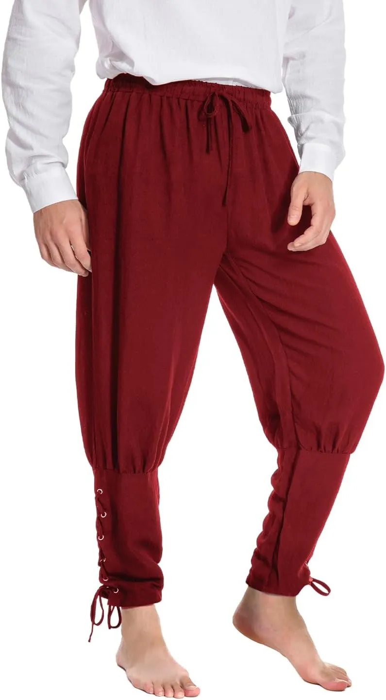 Mens Spring Summer Autumn Ankle Banded Pants Medieval Viking Navigator Trousers Renaissance Pants