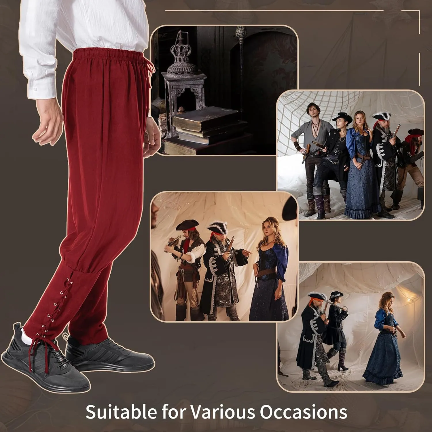 Mens Spring Summer Autumn Ankle Banded Pants Medieval Viking Navigator Trousers Renaissance Pants