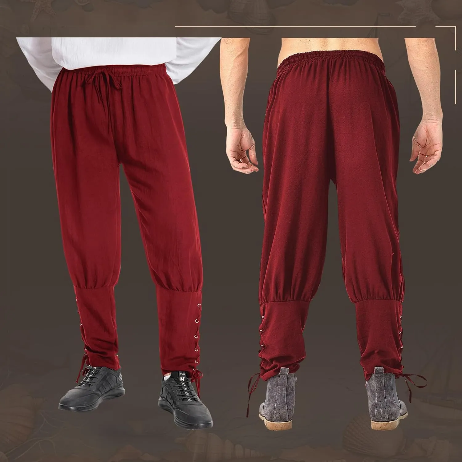 Mens Spring Summer Autumn Ankle Banded Pants Medieval Viking Navigator Trousers Renaissance Pants
