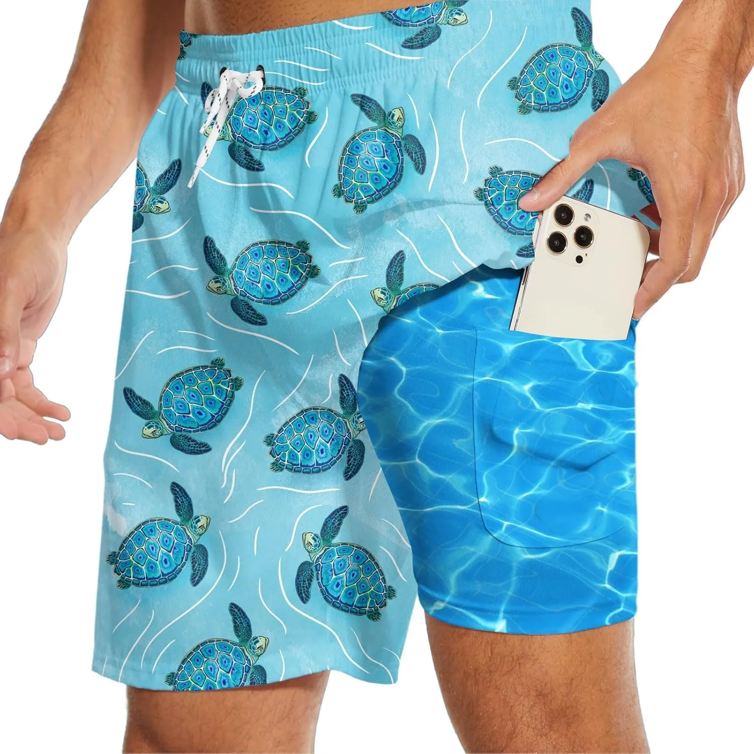 Mens Swim Trunks with Compression Liner 2 in 1 Quick-Dry Swim Shorts Men Board Shorts Swimwear for Swimming Beach