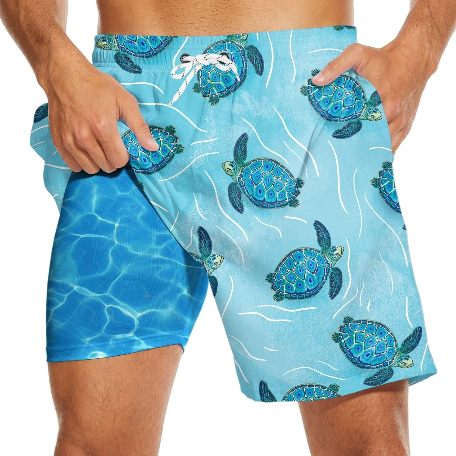 Mens Swim Trunks with Compression Liner 2 in 1 Quick-Dry Swim Shorts Men Board Shorts Swimwear for Swimming Beach