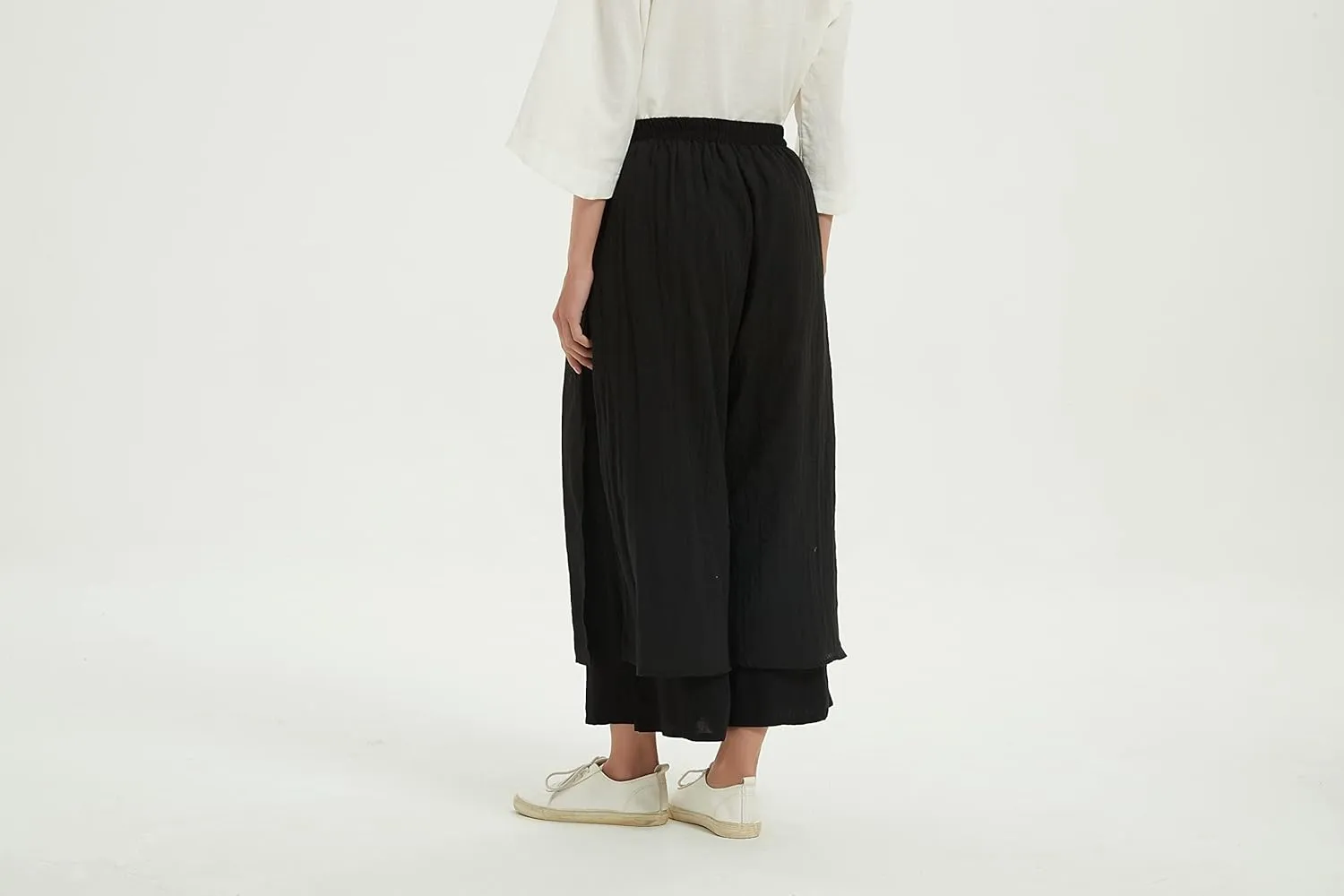 Minibee Women's Wide Leg Pants Loose Layer Capris Palazzo Elastic Waist Trousers