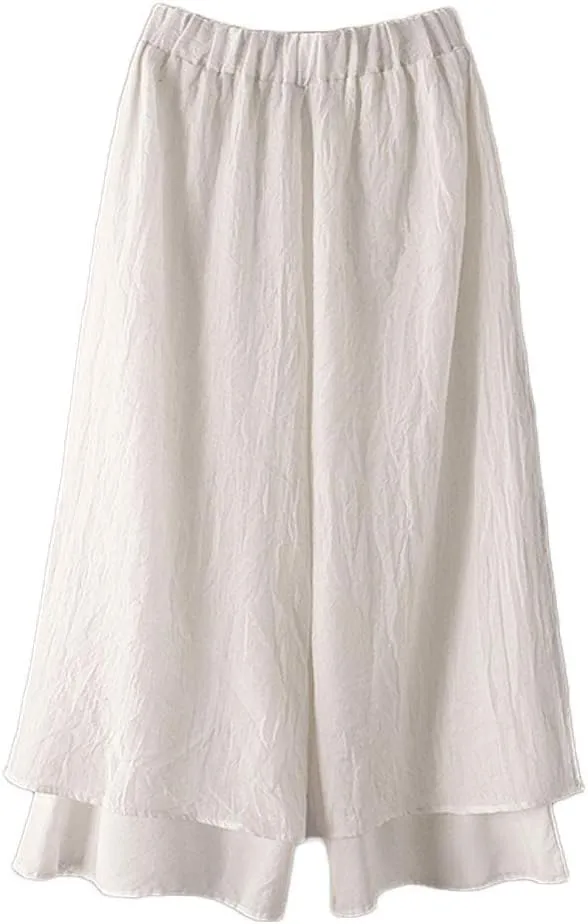 Minibee Women's Wide Leg Pants Loose Layer Capris Palazzo Elastic Waist Trousers