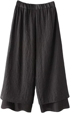 Minibee Women's Wide Leg Pants Loose Layer Capris Palazzo Elastic Waist Trousers