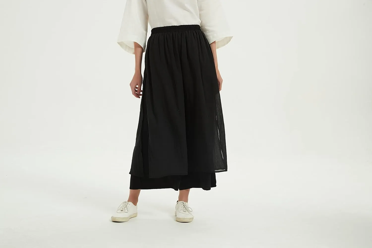 Minibee Women's Wide Leg Pants Loose Layer Capris Palazzo Elastic Waist Trousers