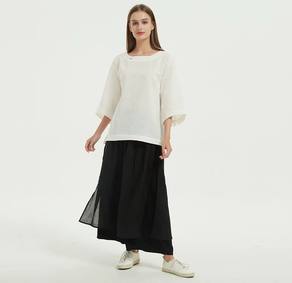Minibee Women's Wide Leg Pants Loose Layer Capris Palazzo Elastic Waist Trousers