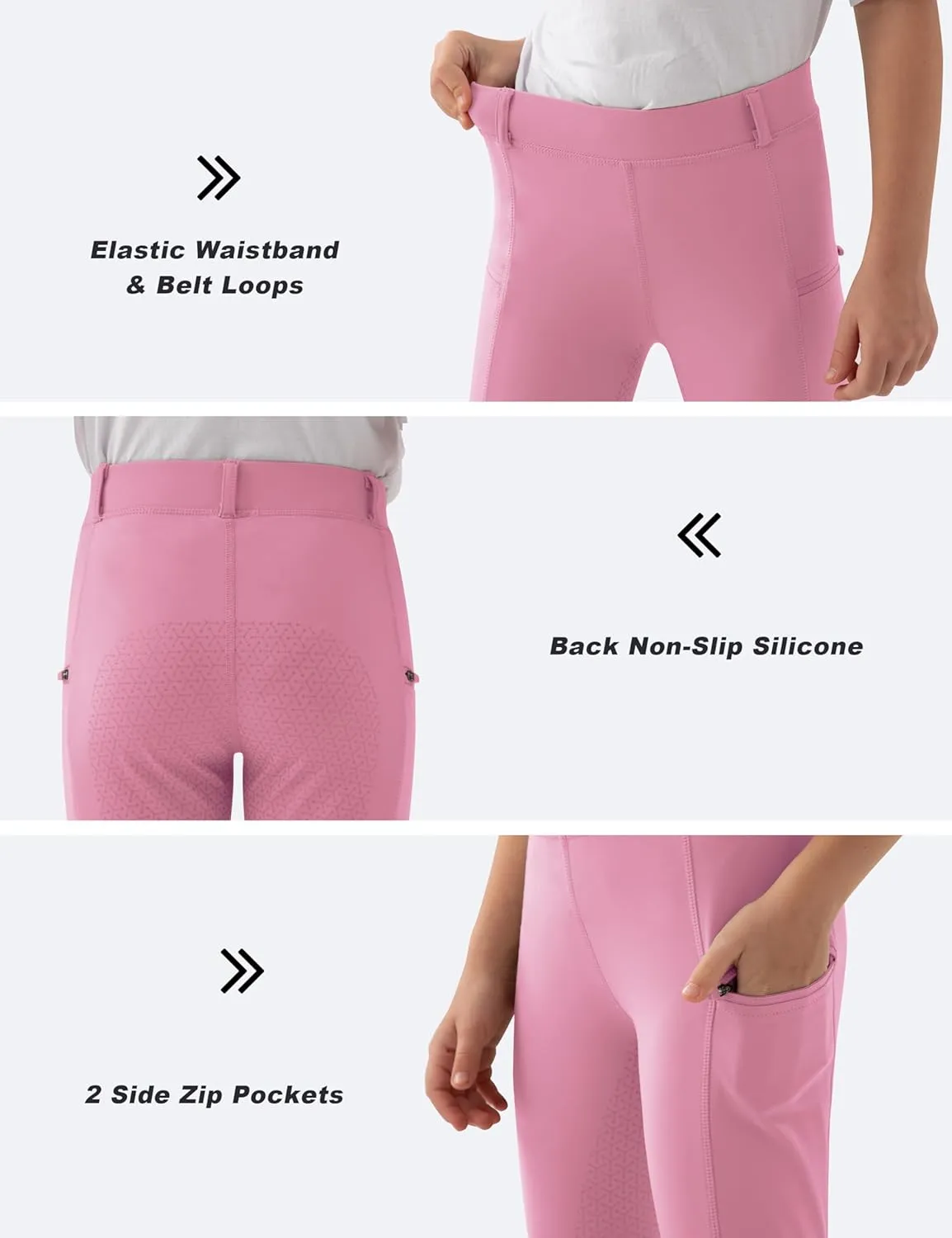 MoFiz Girls Horse Riding Pants Summer Full Seat Silicone Kids Equestrian Breeches Youth Schooling Tights Zipper Pockets