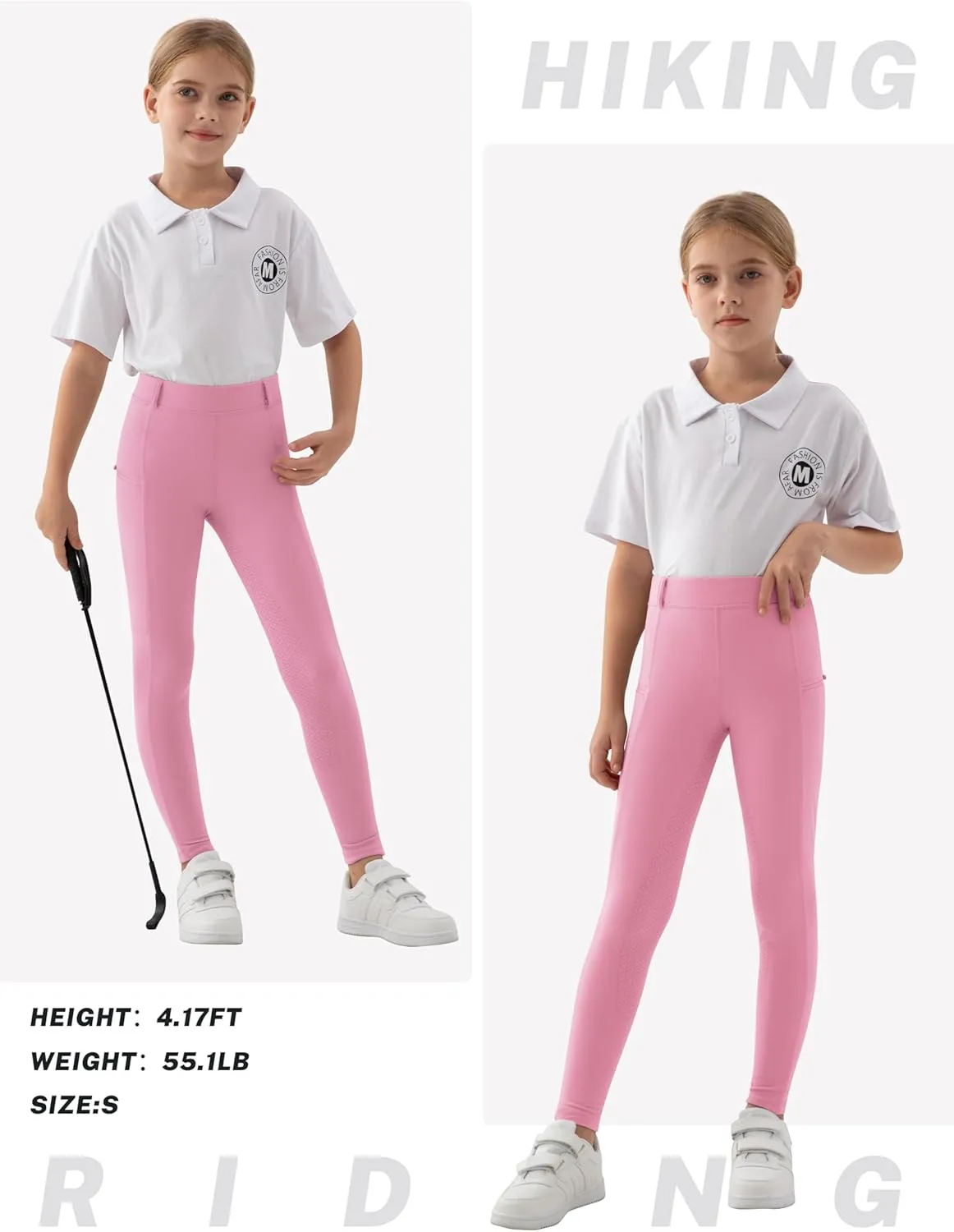 MoFiz Girls Horse Riding Pants Summer Full Seat Silicone Kids Equestrian Breeches Youth Schooling Tights Zipper Pockets