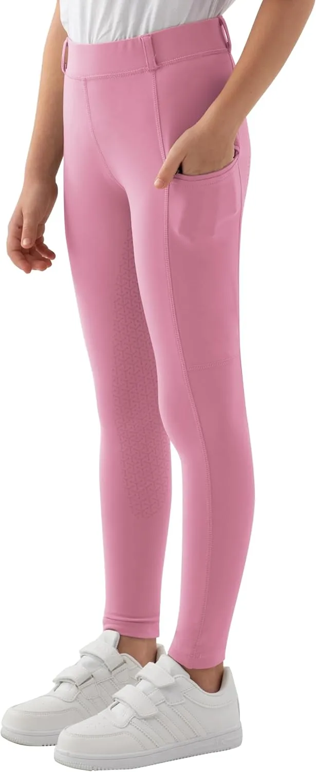 MoFiz Girls Horse Riding Pants Summer Full Seat Silicone Kids Equestrian Breeches Youth Schooling Tights Zipper Pockets
