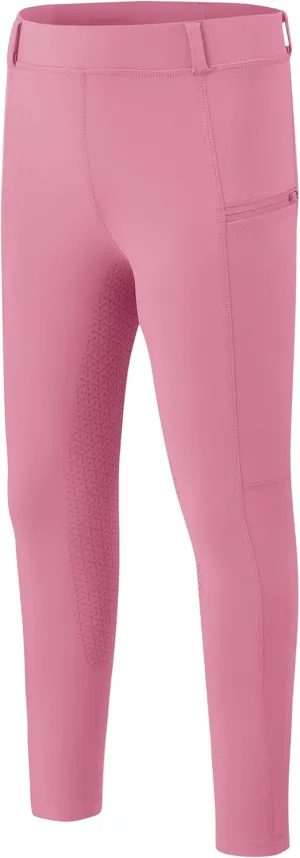 MoFiz Girls Horse Riding Pants Summer Full Seat Silicone Kids Equestrian Breeches Youth Schooling Tights Zipper Pockets