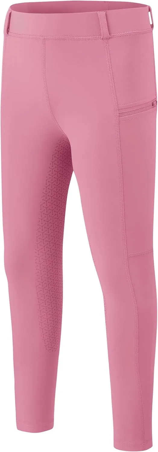 MoFiz Girls Horse Riding Pants Summer Full Seat Silicone Kids Equestrian Breeches Youth Schooling Tights Zipper Pockets