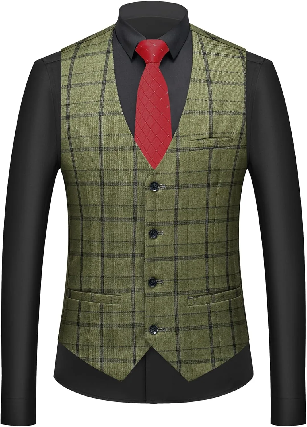 MOGU Mens 3-Piece Slim Fit Plaid Suit - Blazer, Vest, and Pants Set for Wedding Prom Casual