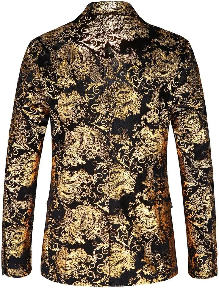 MOGU Mens Floral Printed Blazer Suit Jacket Slim Fit Dinner Tuxedo for Party Dance Prom Homecoming