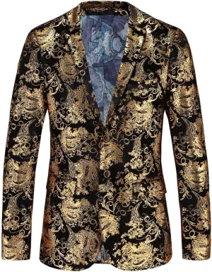 MOGU Mens Floral Printed Blazer Suit Jacket Slim Fit Dinner Tuxedo for Party Dance Prom Homecoming