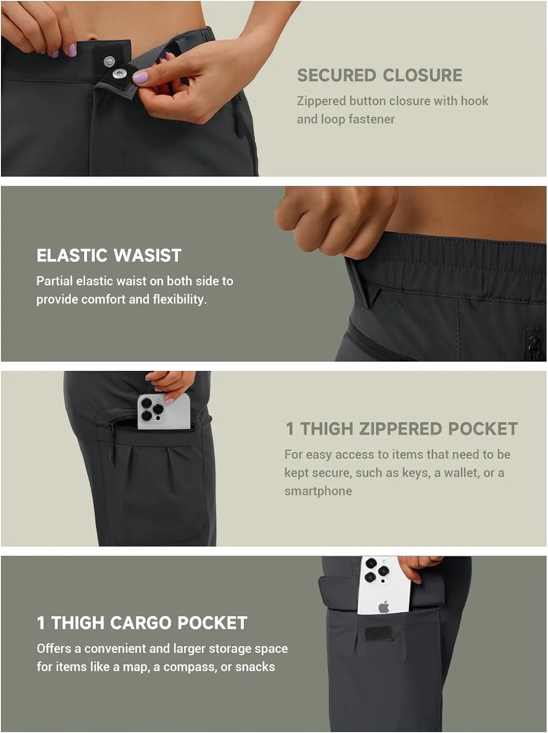 Moosehill Women's-Hiking-Pants-Cargo-Quick-Dry-Stretch-Lightweight Work Outdoor Pants with 5 Deep Pockets
