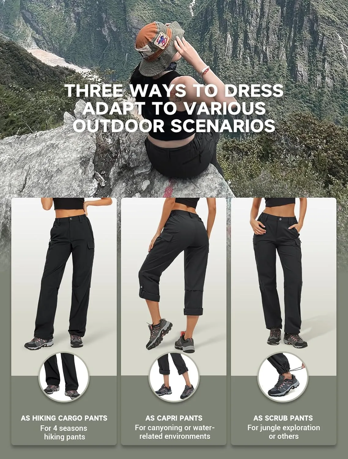 Moosehill Women's-Hiking-Pants-Cargo-Quick-Dry-Stretch-Lightweight Work Outdoor Pants with 5 Deep Pockets