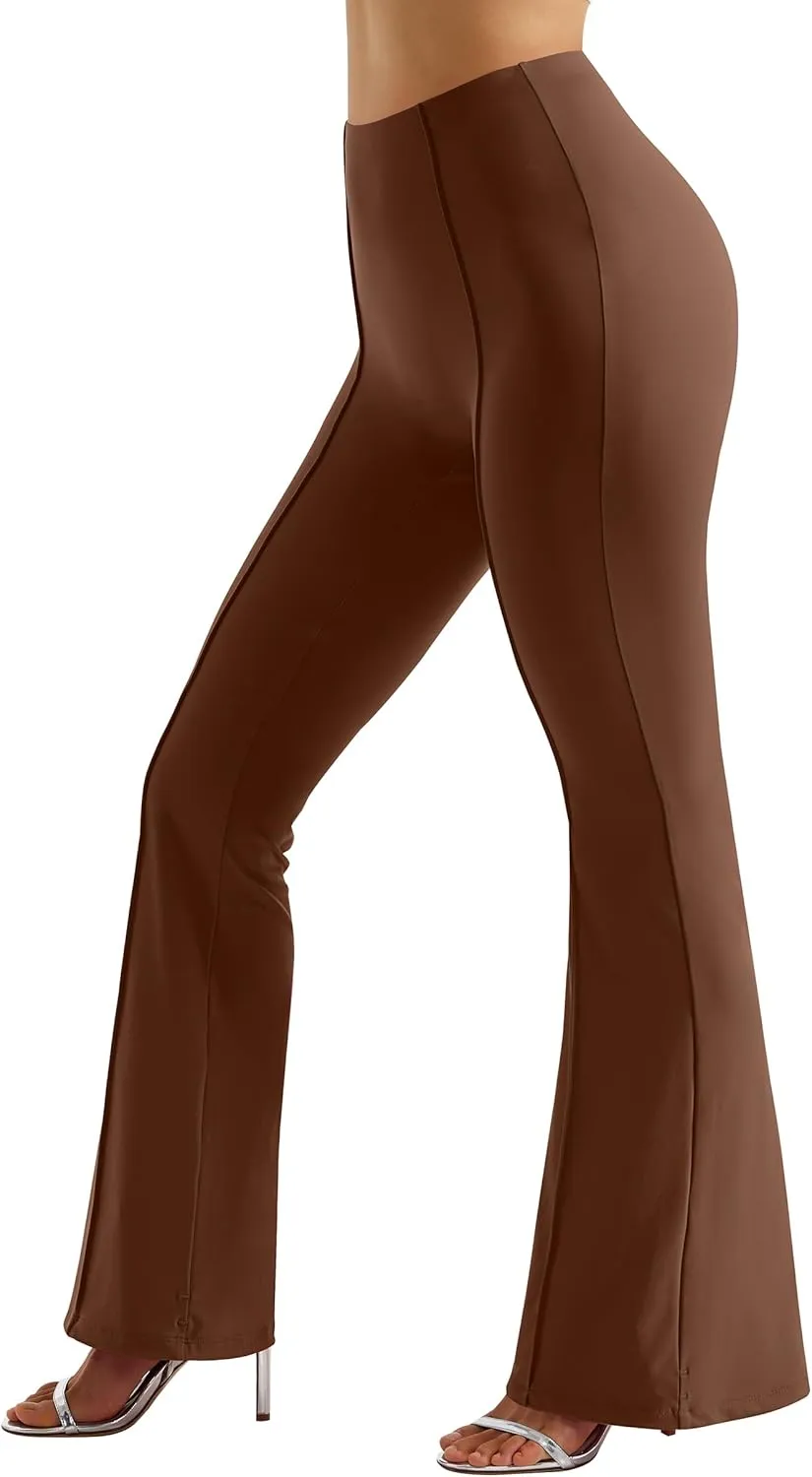 MOOSLOVER Women Seamed Detail Flare Leggings Elastic High Waisted Bell Bottom Bootcut Yoga Casual Pants