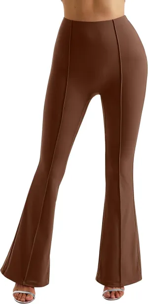 MOOSLOVER Women Seamed Detail Flare Leggings Elastic High Waisted Bell Bottom Bootcut Yoga Casual Pants