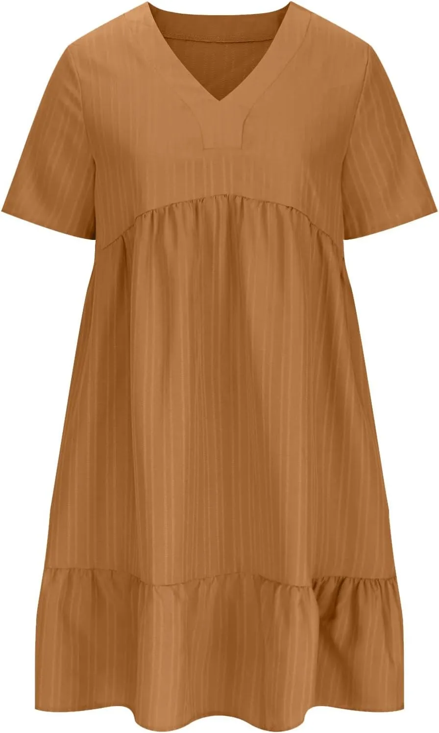 NaRHbrg Women's Casual Summer Midi Dress Short Sleeve V-Neck Loose Dress Ruffle Swing A Line Beach Sundress Flowy Dresses