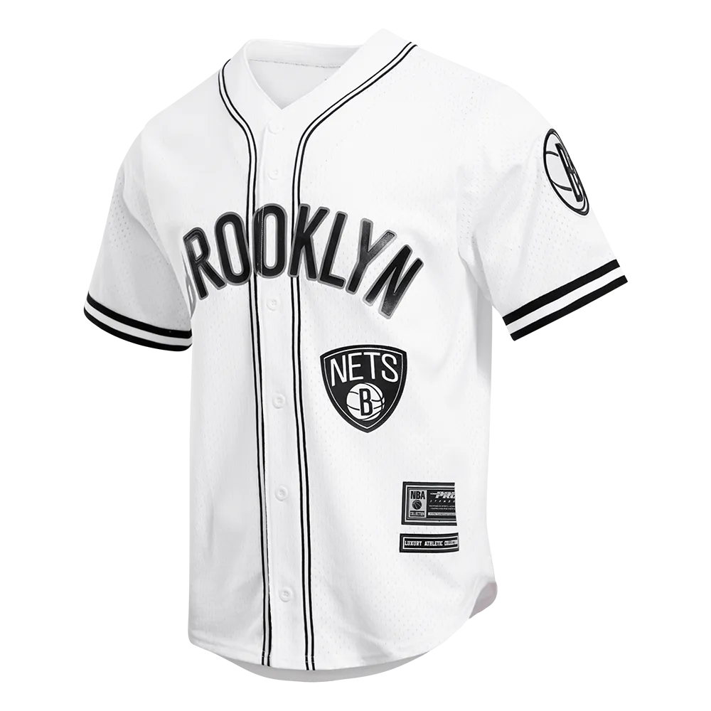 NBA BROOKLYN NETS LOGO MEN'S MESH BUTTON UP JERSEY (WHITE)