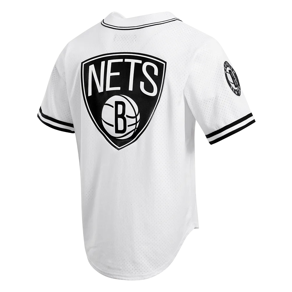 NBA BROOKLYN NETS LOGO MEN'S MESH BUTTON UP JERSEY (WHITE)