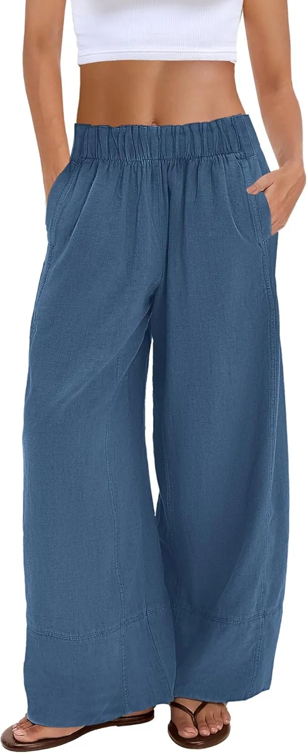 Nirovien Womens Wide Leg Linen Pants High Waisted Palazzo Pants Casual Summer Vacation Trousers with Pockets
