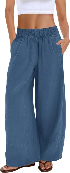 Nirovien Womens Wide Leg Linen Pants High Waisted Palazzo Pants Casual Summer Vacation Trousers with Pockets