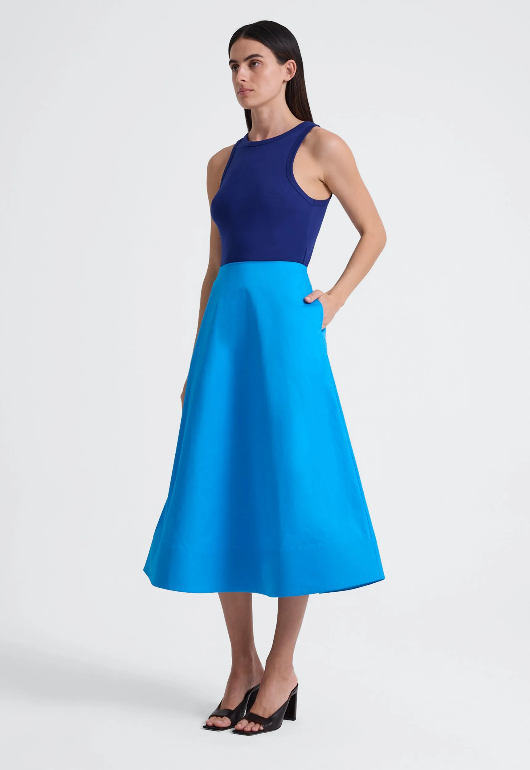 Note Cotton Midi Skirt- Aquis