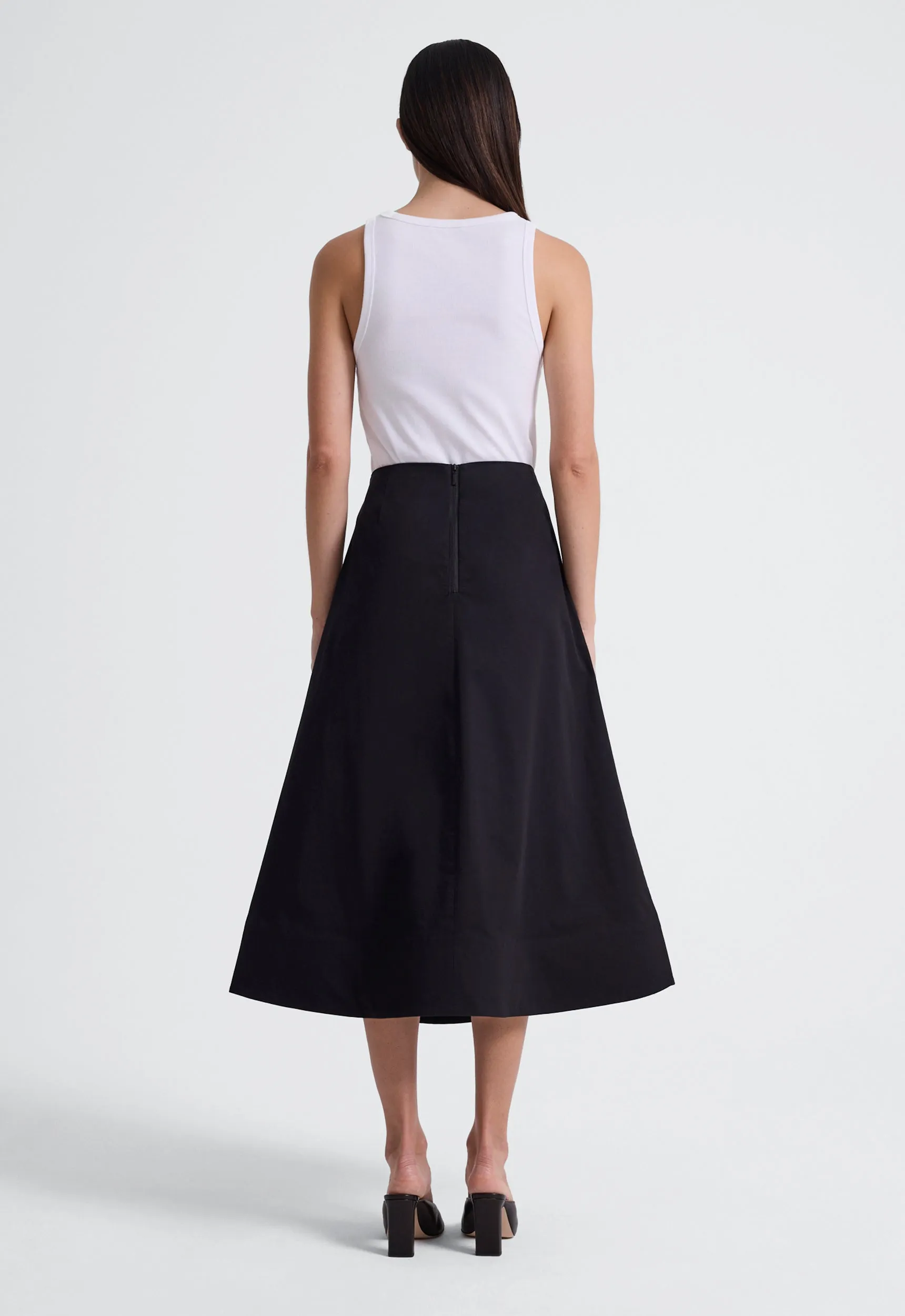 Note Cotton Midi Skirt- Black