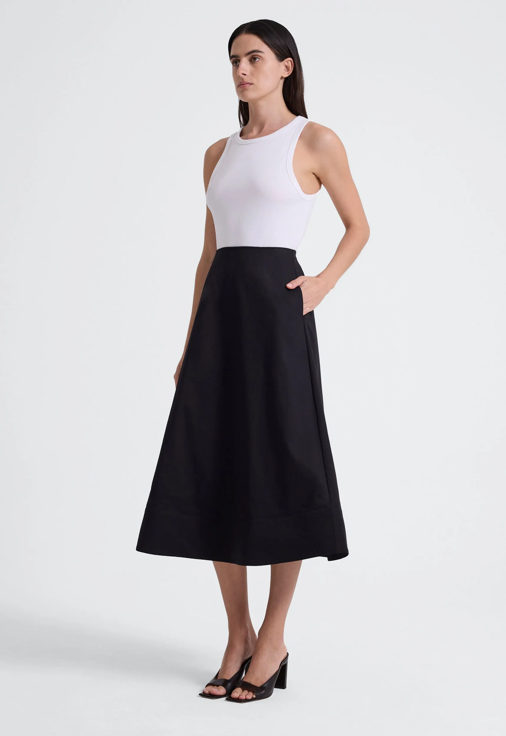 Note Cotton Midi Skirt- Black
