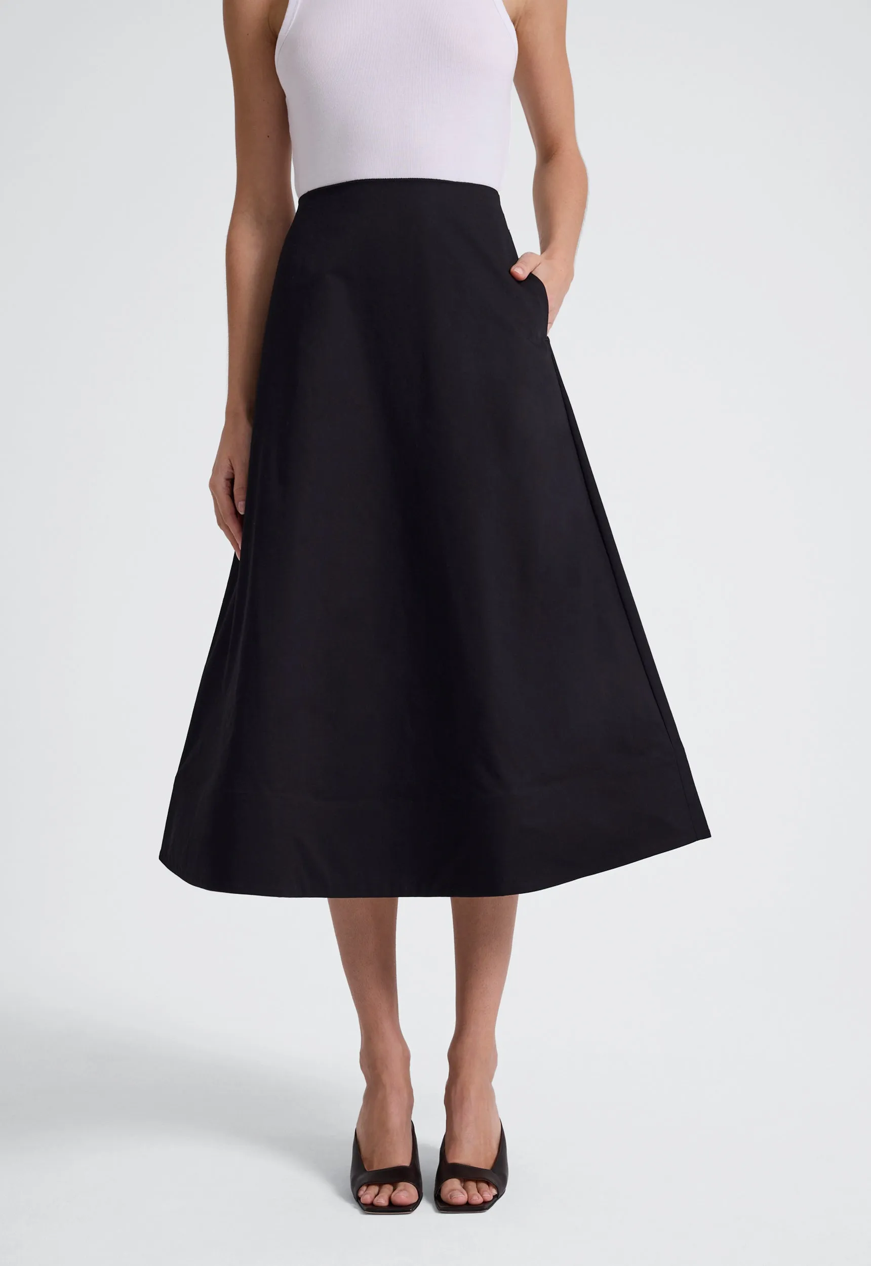 Note Cotton Midi Skirt- Black