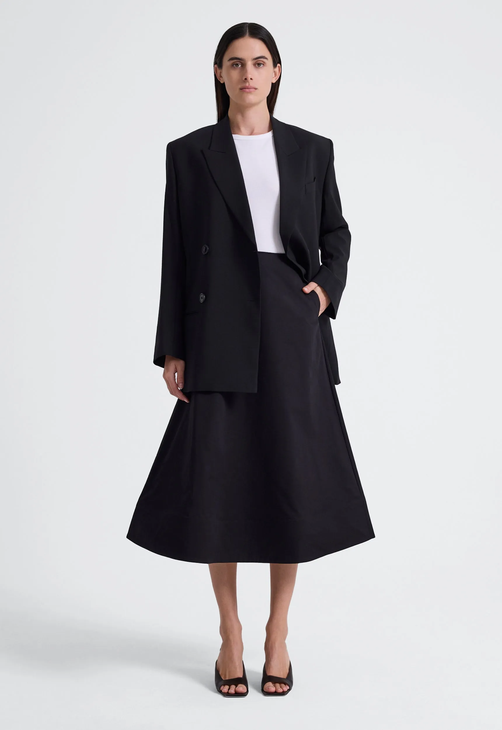 Note Cotton Midi Skirt- Black