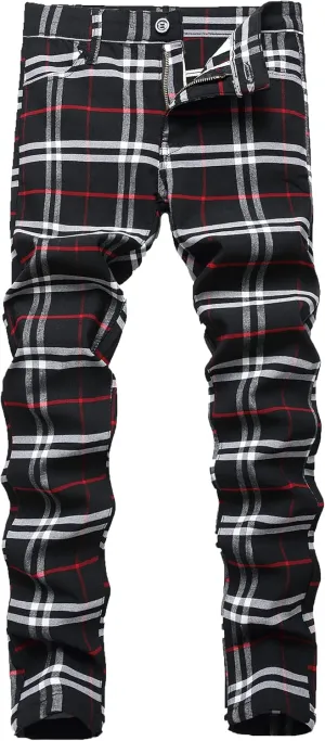 NOVOCCT Plaid Pants for Men - Skinny Mens Dress Pants - Stretch Slim Fit Business Casual Dress Chinos for Men