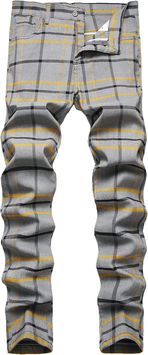NOVOCCT Plaid Pants for Men - Skinny Mens Dress Pants - Stretch Slim Fit Business Casual Dress Chinos for Men