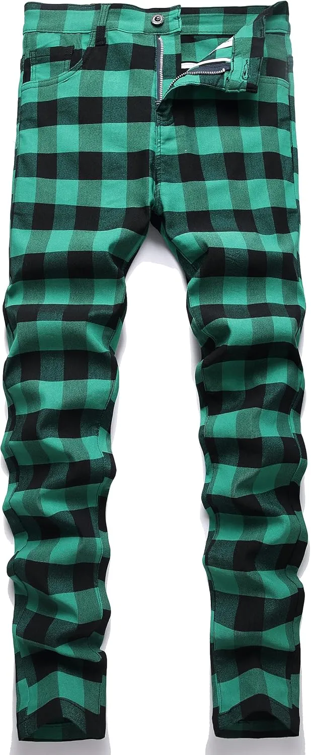 NOVOCCT Plaid Pants for Men - Skinny Mens Dress Pants - Stretch Slim Fit Business Casual Dress Chinos for Men
