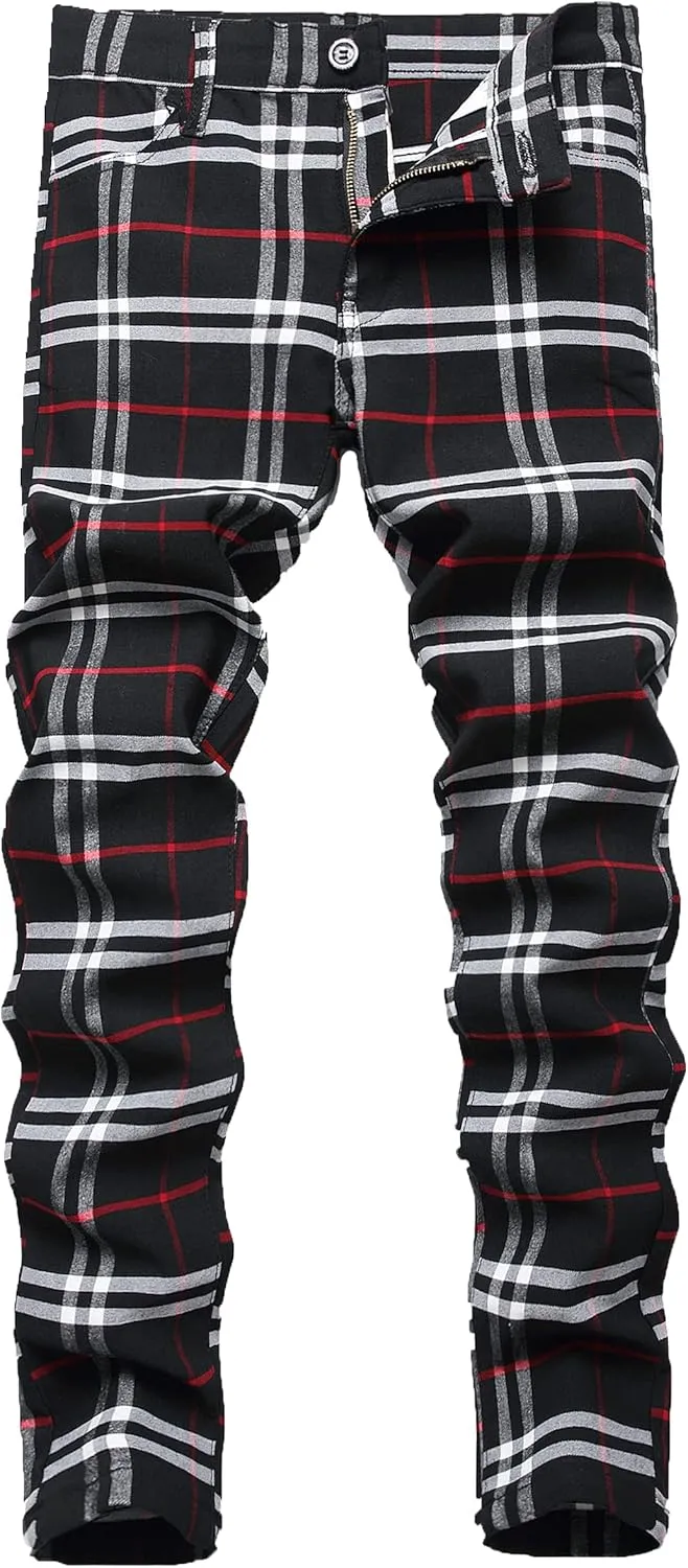 NOVOCCT Plaid Pants for Men - Skinny Mens Dress Pants - Stretch Slim Fit Business Casual Dress Chinos for Men