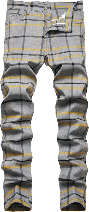 NOVOCCT Plaid Pants for Men - Skinny Mens Dress Pants - Stretch Slim Fit Business Casual Dress Chinos for Men