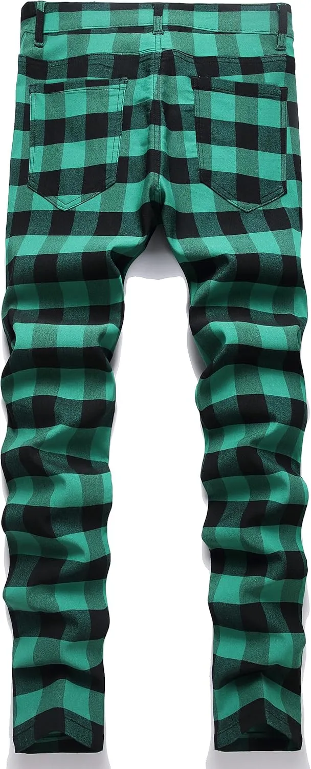 NOVOCCT Plaid Pants for Men - Skinny Mens Dress Pants - Stretch Slim Fit Business Casual Dress Chinos for Men