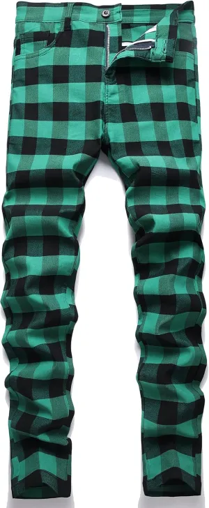 NOVOCCT Plaid Pants for Men - Skinny Mens Dress Pants - Stretch Slim Fit Business Casual Dress Chinos for Men