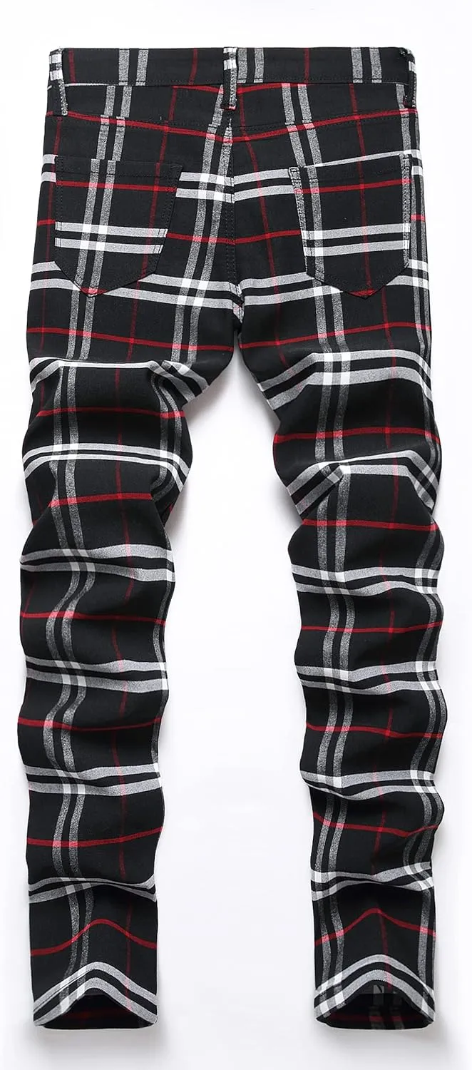 NOVOCCT Plaid Pants for Men - Skinny Mens Dress Pants - Stretch Slim Fit Business Casual Dress Chinos for Men