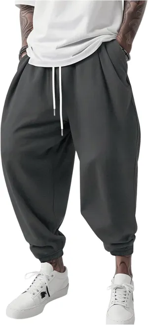 OYOANGLE Men's Baggy Jogger Pants Elastic Drawstring Waist Harem Pants with Pocket Sports Gym Trousers