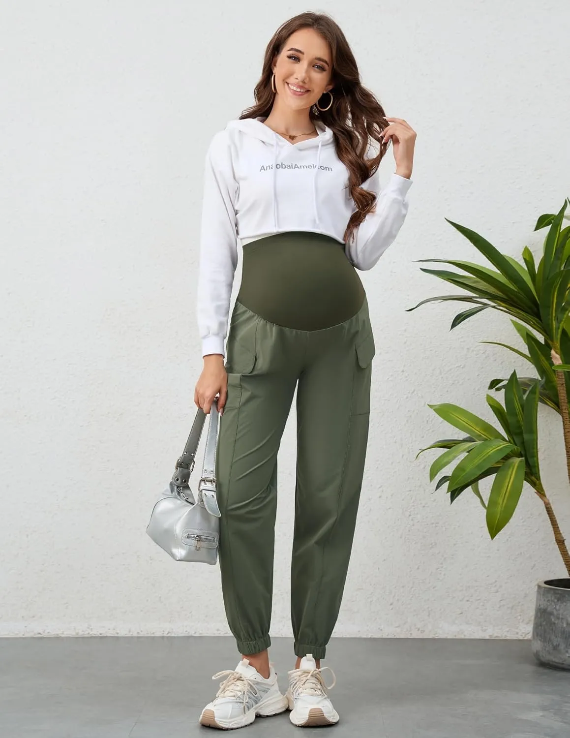 PACBREEZE Women's Maternity Cargo Joggers Quick-Dry Hiking Pants Active Outdoor Casual Pregnancy Sweatpants
