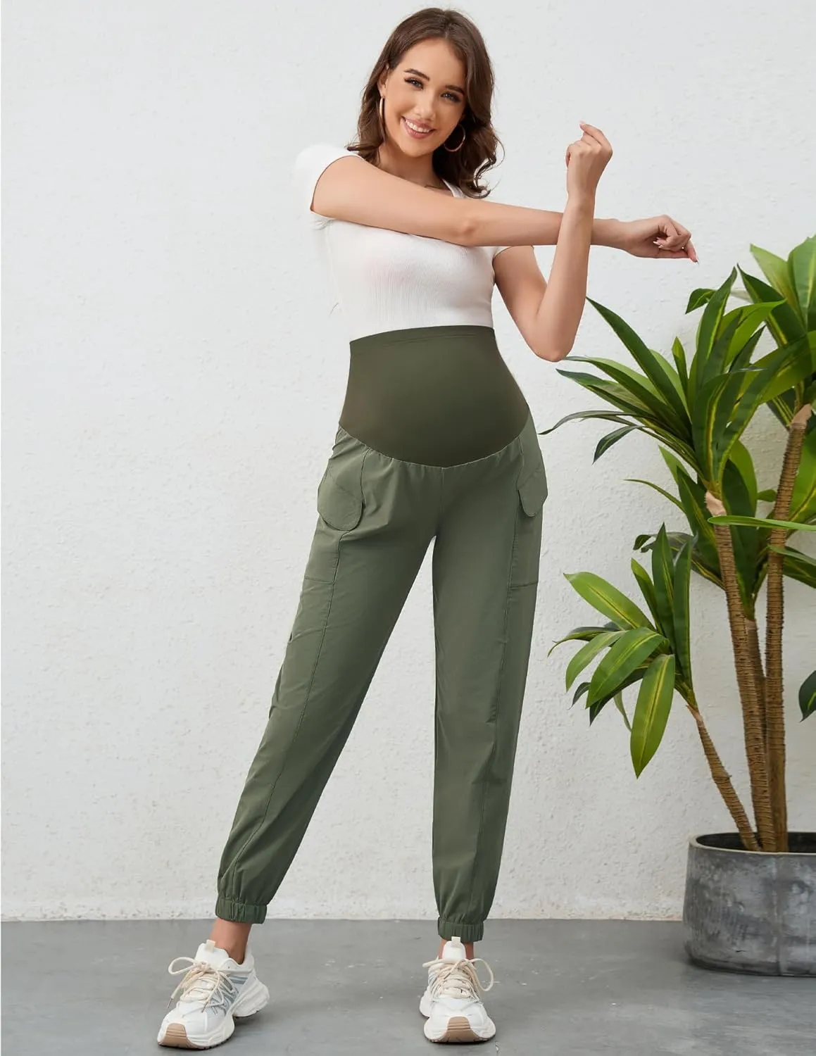 PACBREEZE Women's Maternity Cargo Joggers Quick-Dry Hiking Pants Active Outdoor Casual Pregnancy Sweatpants