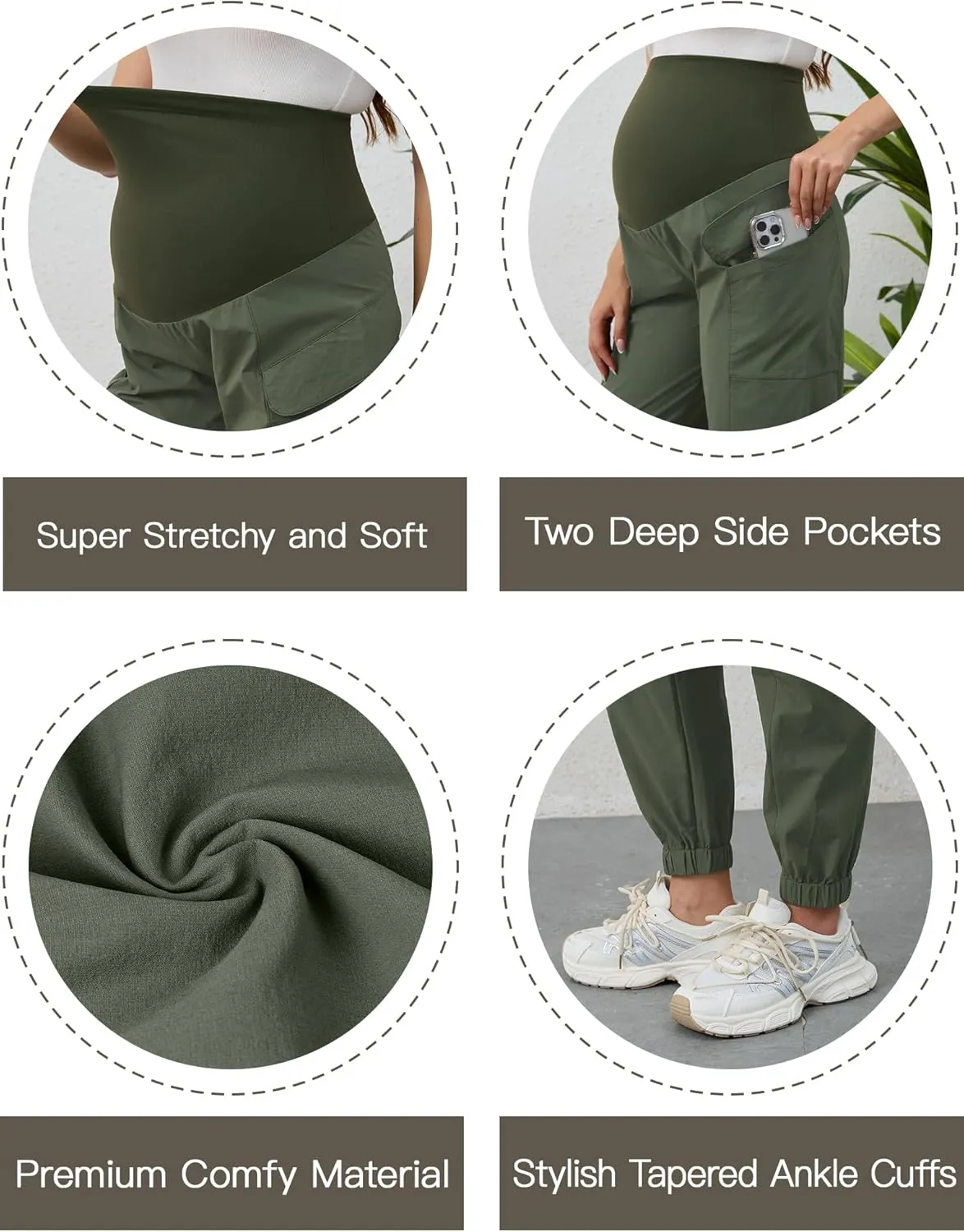 PACBREEZE Women's Maternity Cargo Joggers Quick-Dry Hiking Pants Active Outdoor Casual Pregnancy Sweatpants
