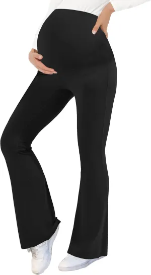 Peauty Loose Fit Over The Belly Maternity Flare Pants/High Waisted Bell Bottom Leggings Yoga Casual Work