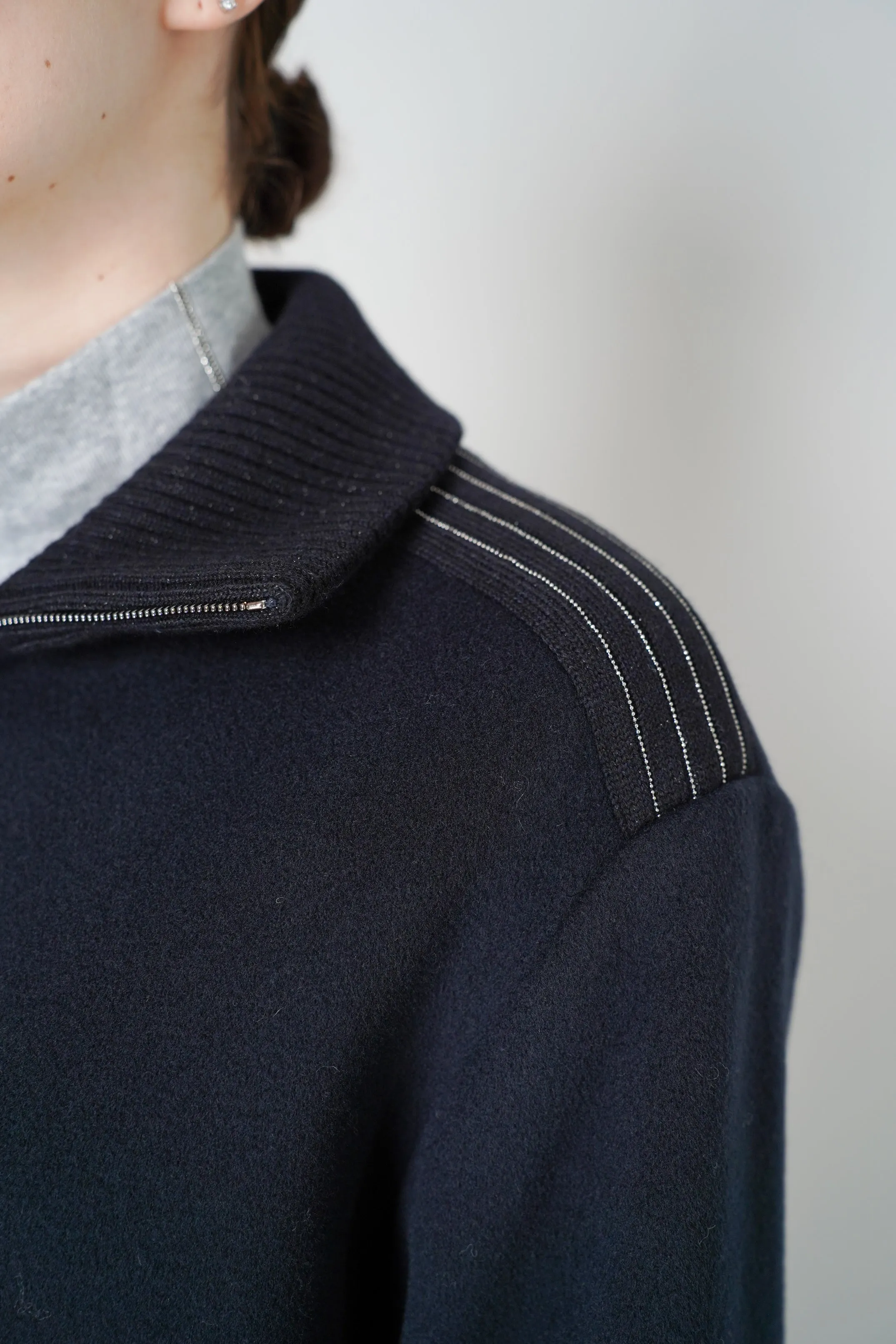 Peserico Cashmere and Wool Coat with Knitted Collar in Navy