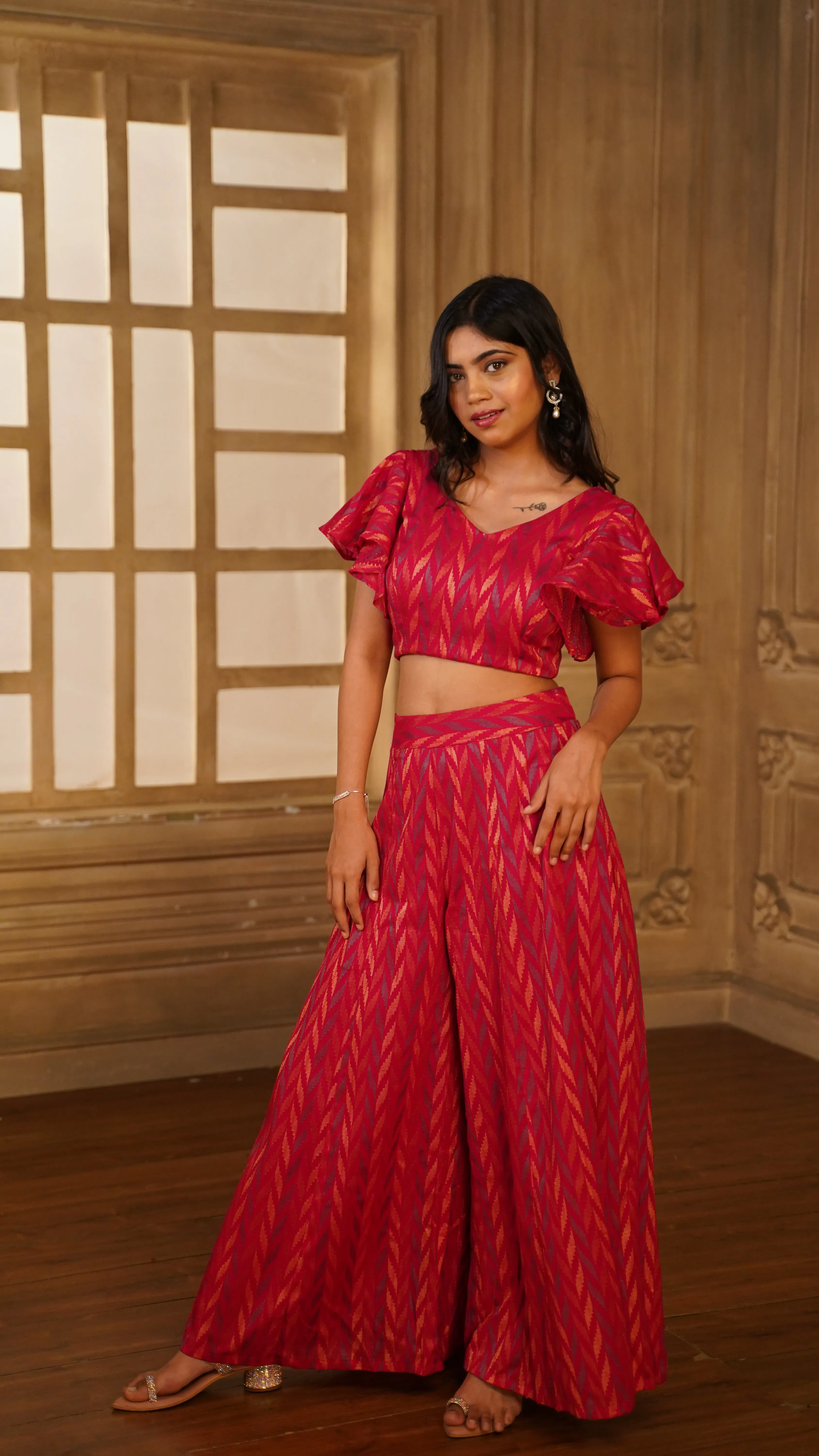 PINK FLARED BLOUSE WITH PALAZZO CO-ORDS
